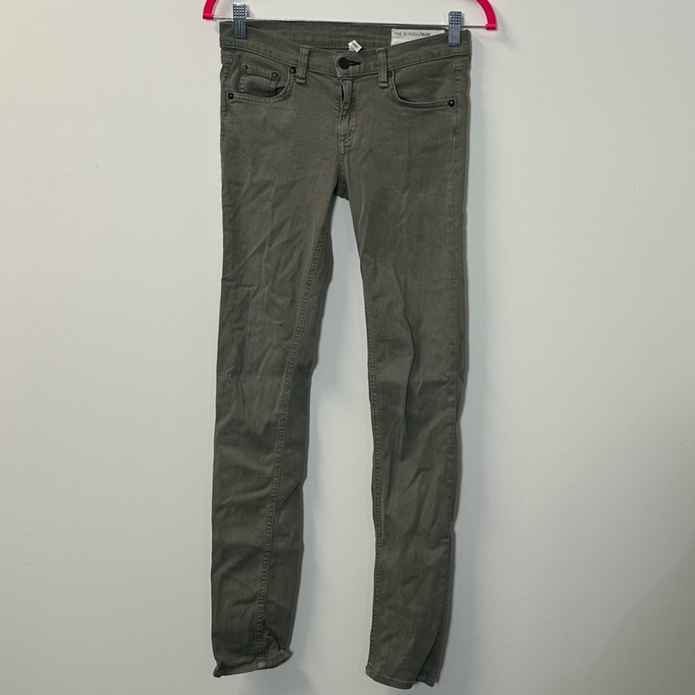 RAG & BONE women's olive green mid rise skinny jeans, 25".